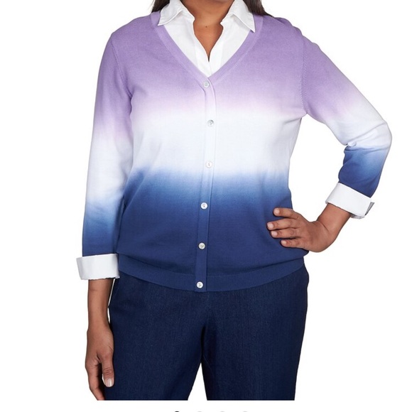 Alfred Dunner Sweaters - Alfred Dunner Purple and Blue Ombre Cardigan